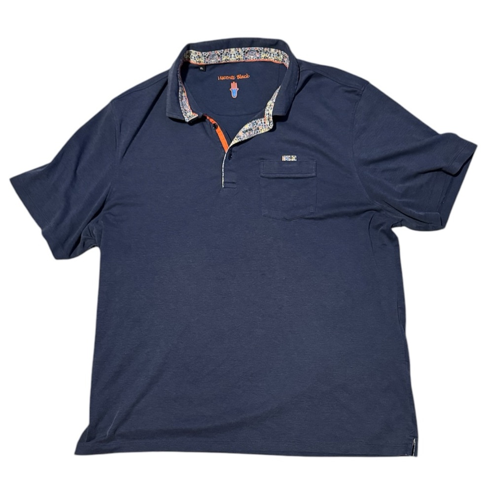 Visconti Black Men’s Navy Blue Casual Floral Trim Polo, Size XL